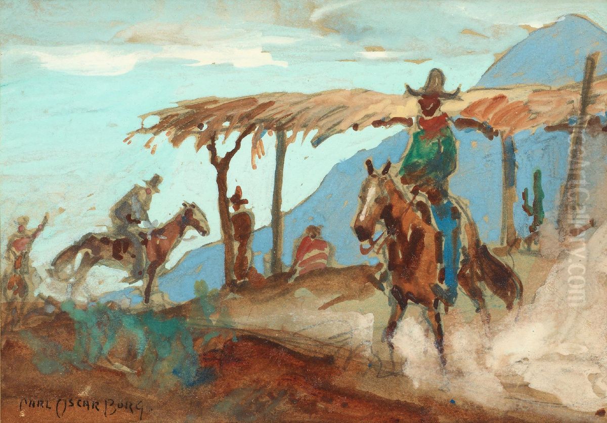 Motifwith Cowboys Oil Painting by Carl Oscar Borg