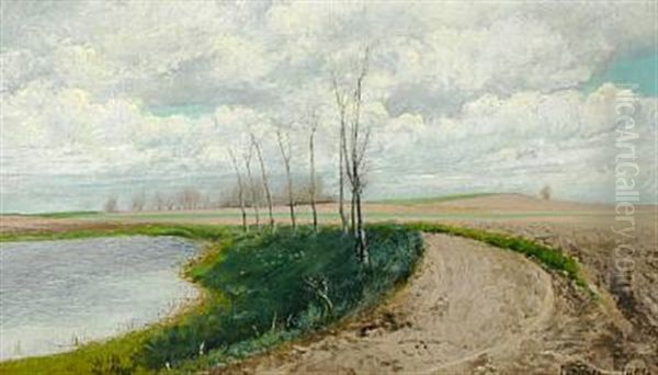 En Markvej Ved En Dam Oil Painting by Laurits Andersen Ring