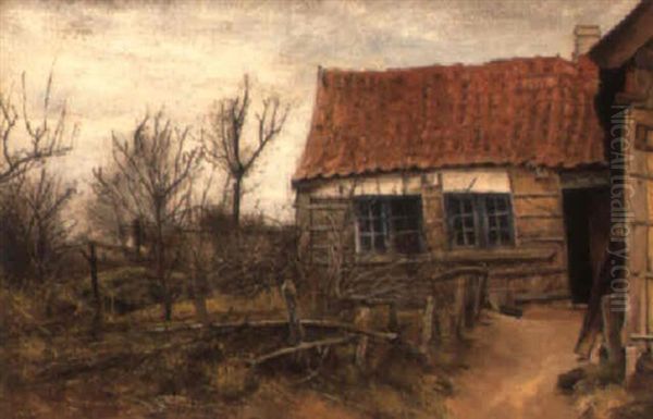 Forarsdag Ved Et Bondehus Oil Painting by Laurits Andersen Ring