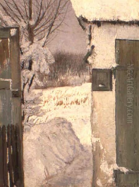 Snelandskab Set Gennem En Smal Abning Imellem To Husgavle Oil Painting by Laurits Andersen Ring