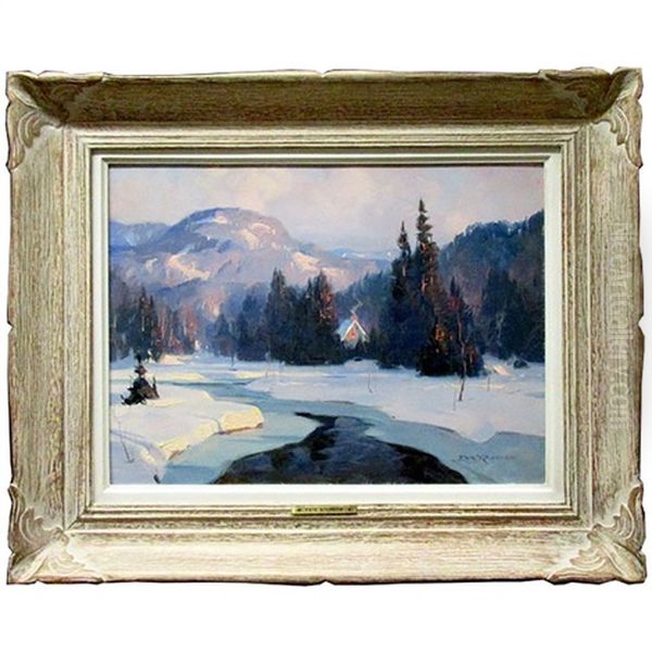 January Afternoon - Mulet River, Laurentians, P. Que Oil Painting by Eric John Benson Riordon