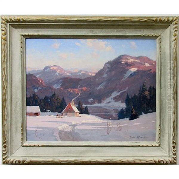 Untitled (winter Scene With Figure Chopping Firewood) Oil Painting by Eric John Benson Riordon