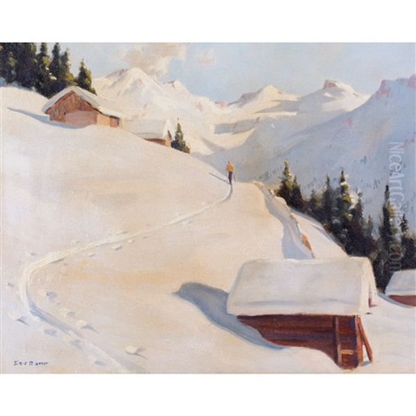 Skiing In The Alps Oil Painting by Eric John Benson Riordon