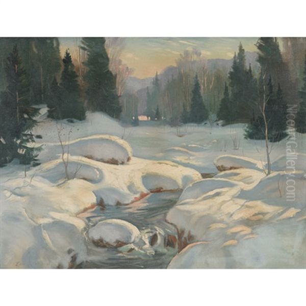 Winter Sunset Oil Painting by Eric John Benson Riordon