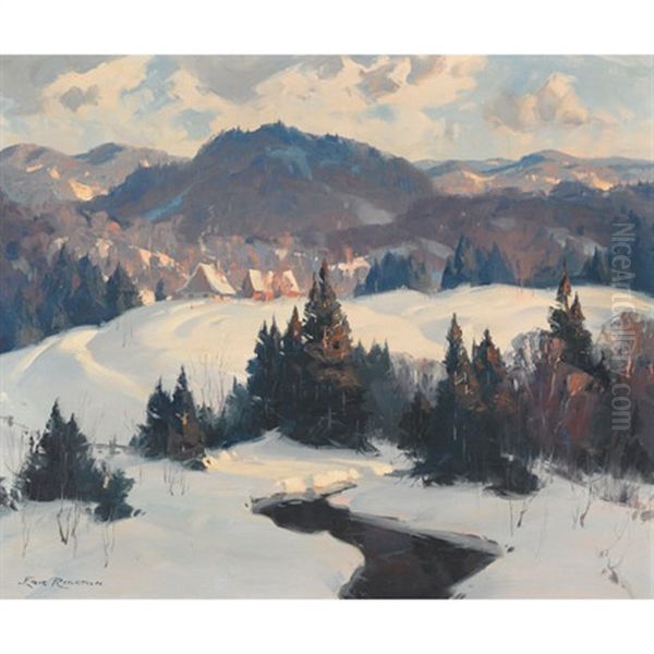 Approaching The Village, Winter Oil Painting by Eric John Benson Riordon
