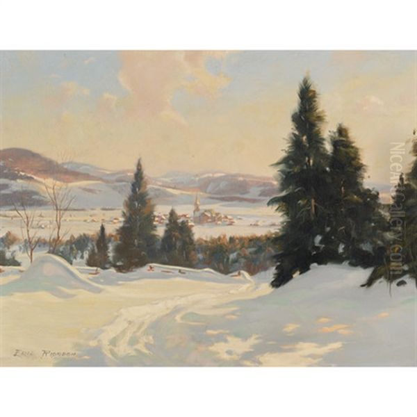 Glimpse Of St. Sauveur, Laurentians, Que. Oil Painting by Eric John Benson Riordon