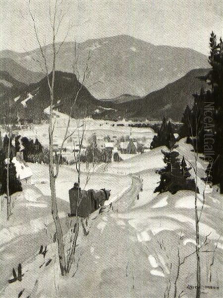 Entering A Quebec Village In Winter Oil Painting by Eric John Benson Riordon