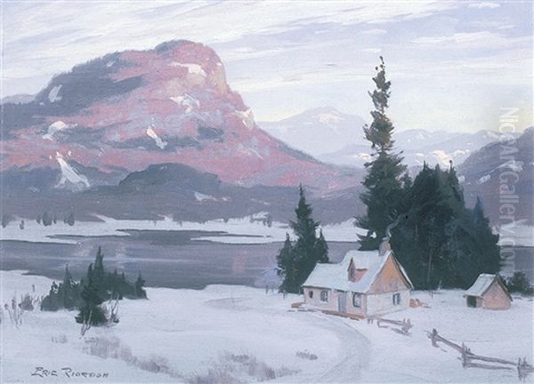 Winter Landscape With Cabin Oil Painting by Eric John Benson Riordon