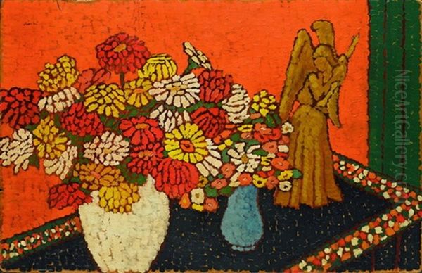 Stillleben Mit Zwei Vasen Und Blumenbouquets Oil Painting by Jozsef Rippl-Ronai