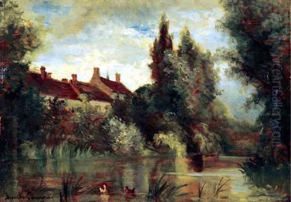 Houses By A Lagoon Oil Painting by Pauline Elise Borges