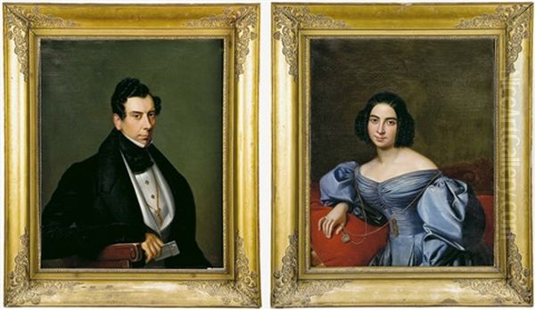 Retrato De Dama Y Caballero (pair) Oil Painting by Francois Riss