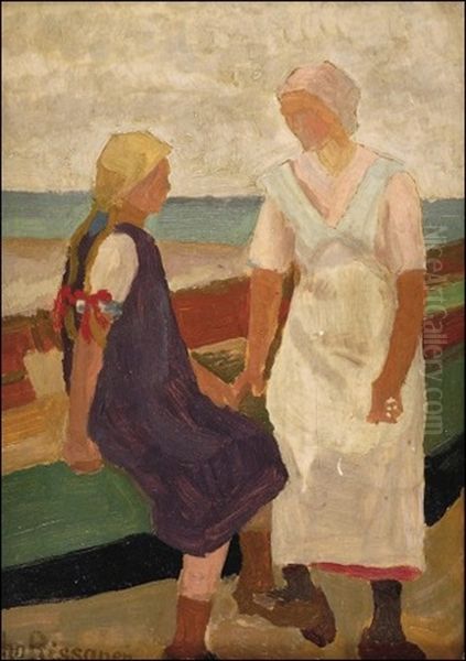 Aiti Ja Tytto Oil Painting by Juho Rissanen