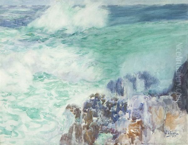 Waves Breaking Along A Rocky Coast, Carmel Oil Painting by William Frederick Ritschel