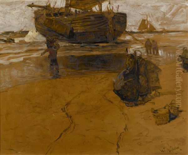 Katwyk Strand, Holland Oil Painting by William Frederick Ritschel