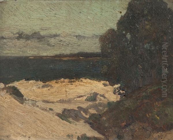 View Of The Ocean With Foreground Trees And Beach Oil Painting by William Frederick Ritschel