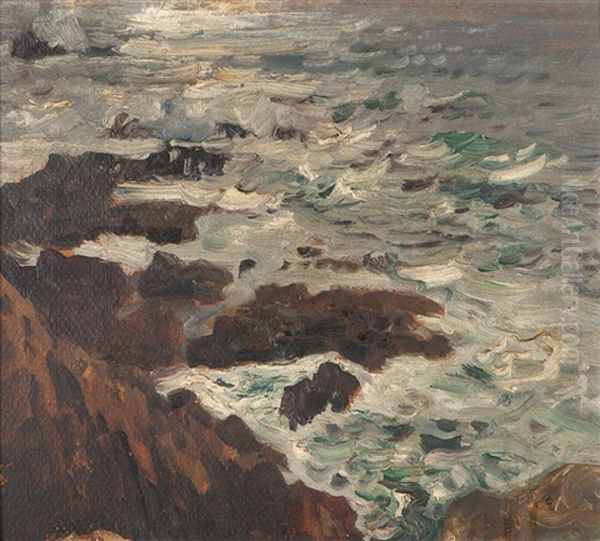 Coastal Waves And Rocks Oil Painting by William Frederick Ritschel
