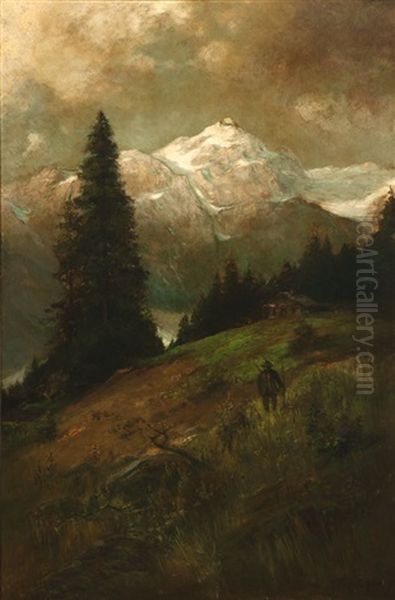 Hunter In A Bavarian Landscape Oil Painting by William Frederick Ritschel