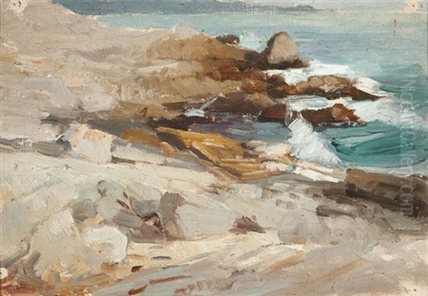 Rocks And Beach Along The California Coast Oil Painting by William Frederick Ritschel