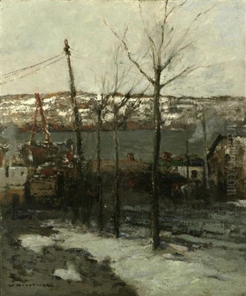Thaw On 125th St., New York Oil Painting by William Frederick Ritschel