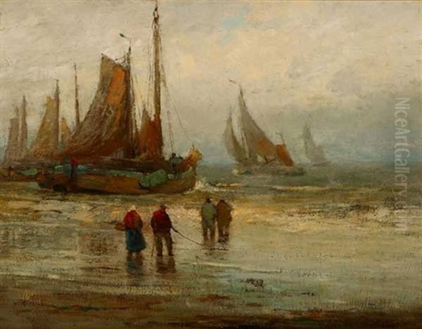 Brittany Boats Oil Painting by William Frederick Ritschel