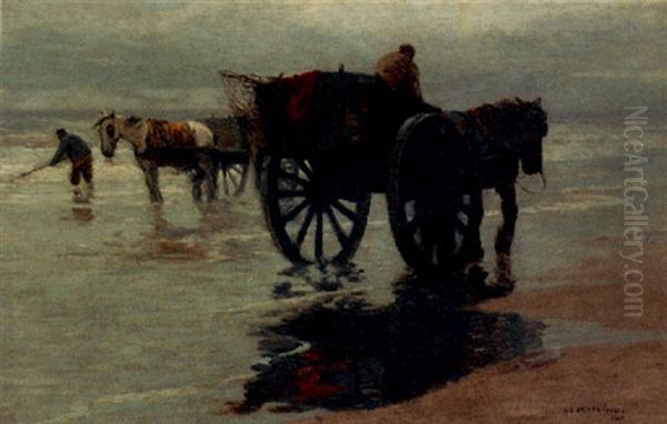 A Shell-fisher Near Katwijk Oil Painting by William Frederick Ritschel