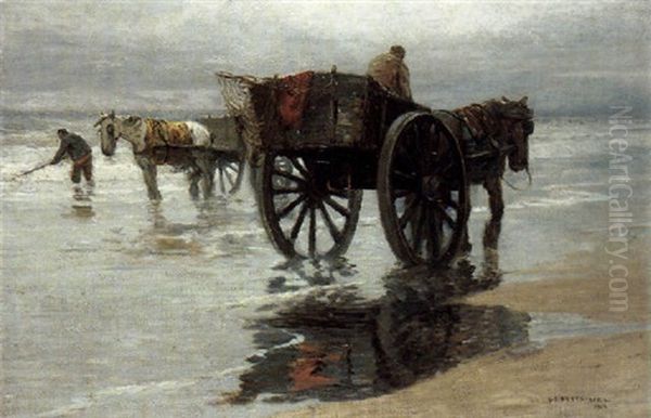 Krabbenfischer Am Strand Von Katwijk Oil Painting by William Frederick Ritschel