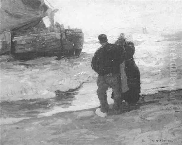 Watching The Fishing Fleet Depart Oil Painting by William Frederick Ritschel