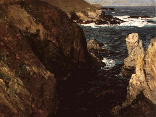 Rocky Seascape Oil Painting by William Frederick Ritschel
