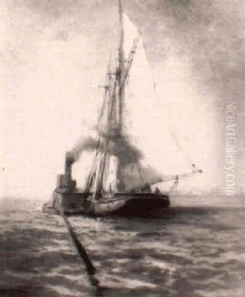 Under Sail Near The California Coast Oil Painting by William Frederick Ritschel