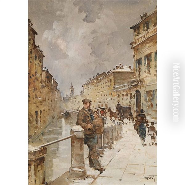 Italienische Kanalpartie Oil Painting by Giovanni Riva