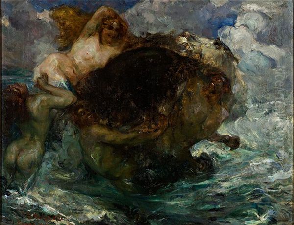 Zentaur Und Sirenen Beim Bade Oil Painting by Giuseppe Rivaroli