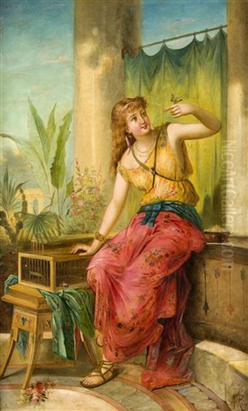 Junge Frau Auf Einer Terrasse Oil Painting by Antonio Rivas