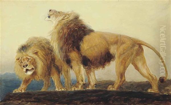 The Lions Roaring After Their Prey Do Seek Their Meat From God Oil Painting by Briton Riviere