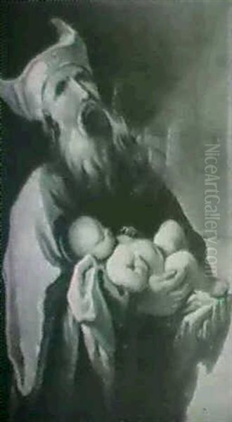 Gammel Jodisk Mand, Baerende                                Pa Et Spaedbarn Oil Painting by Francois Riviere