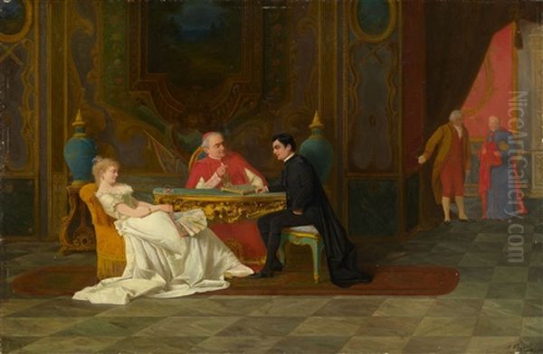 A Cardinal Receiving Guests Oil Painting by Alexander Rizzoni