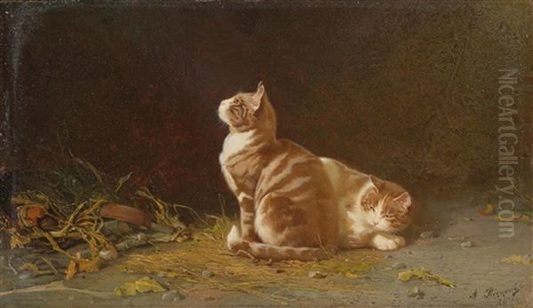 Zwei Katzen Oil Painting by Alexander Rizzoni