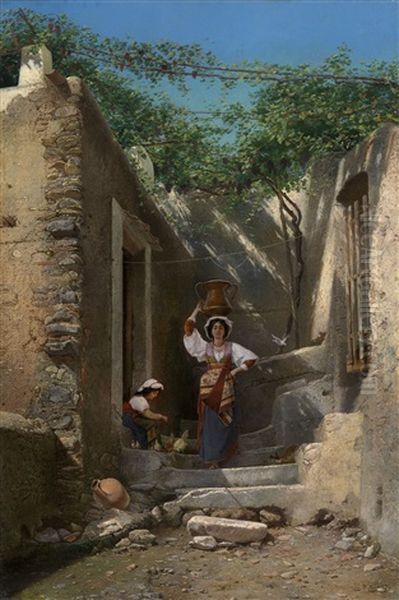 Courtyard In Rome Oil Painting by Alexander Rizzoni