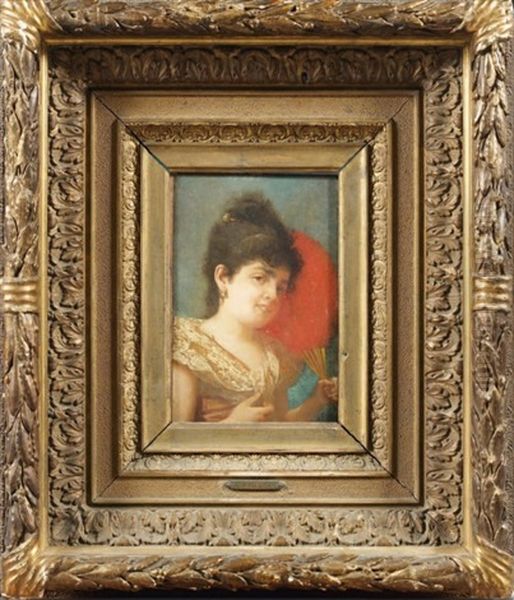 Elegante A L'eventail Rouge Oil Painting by Alexander Rizzoni