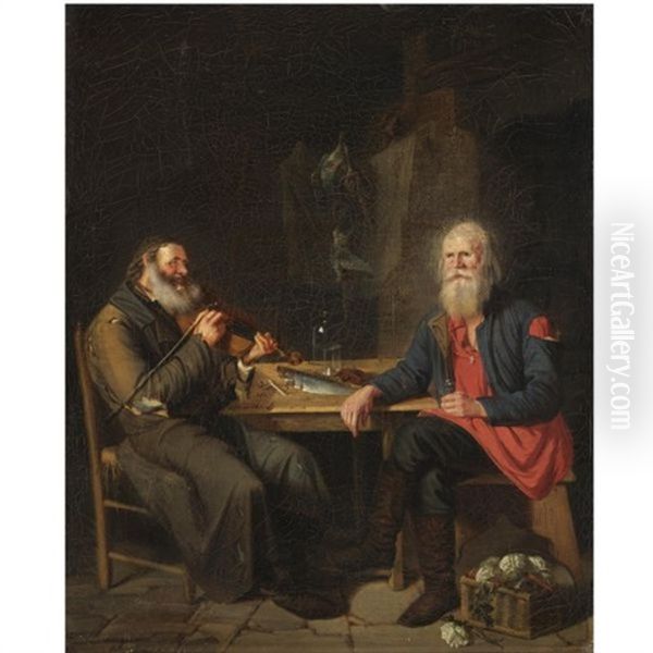 The Jewish Fiddle-player Oil Painting by Alexander Rizzoni