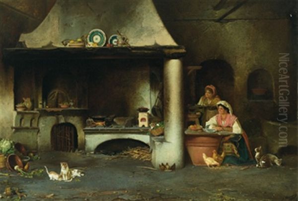 In Einer Romischen Kuche Oil Painting by Alexander Rizzoni
