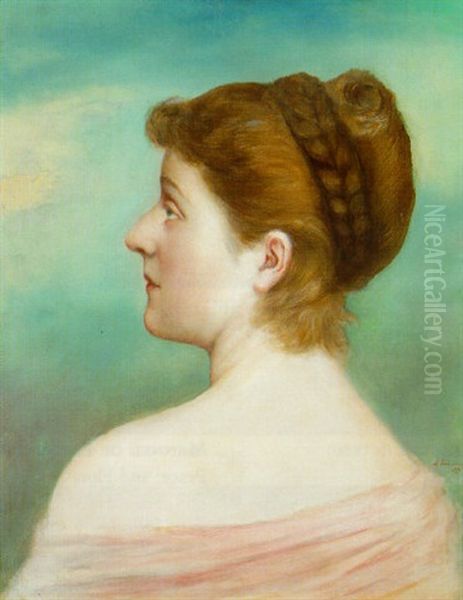 Portrait Of A Lady Wearing A Pink Wrap Oil Painting by Alexander Rizzoni