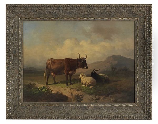 Cattle And Sheep In The Pasture Oil Painting by Louis Marie Dominique Romain Robbe