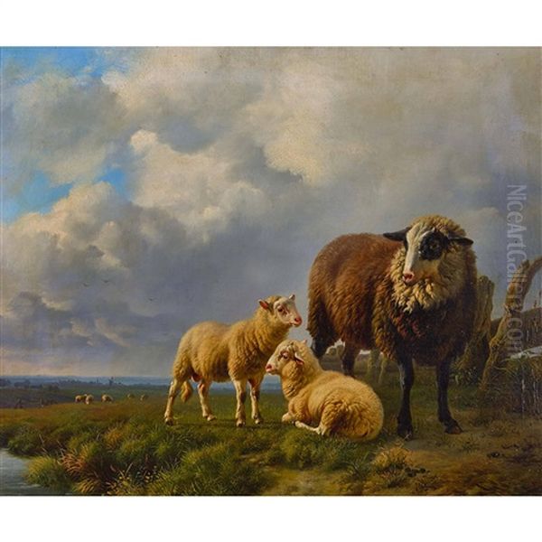 Schaf Mit Jungtieren Oil Painting by Louis Marie Dominique Romain Robbe