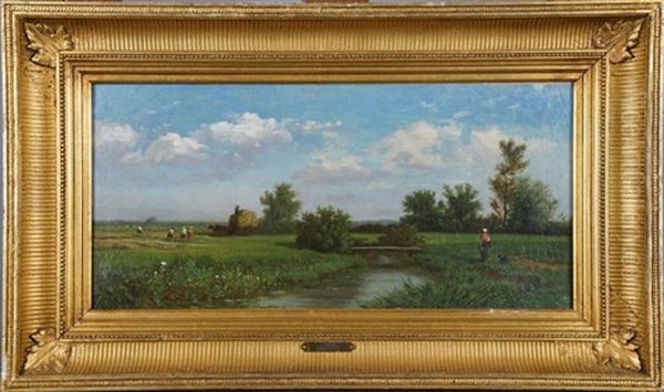 Paysage De Campagne Anime (date 76) Oil Painting by Louis Marie Dominique Romain Robbe