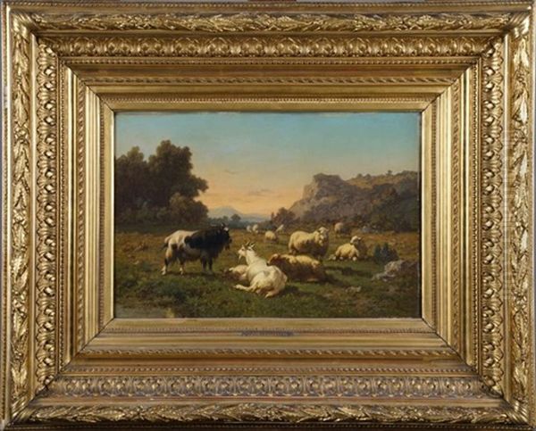Chevres Et Moutons Oil Painting by Louis Marie Dominique Romain Robbe