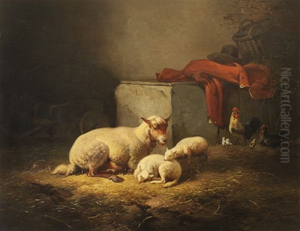Establo Con Ovejas Oil Painting by Louis Marie Dominique Romain Robbe