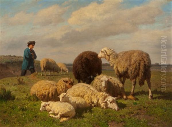 Tending The Sheep Oil Painting by Louis Marie Dominique Romain Robbe