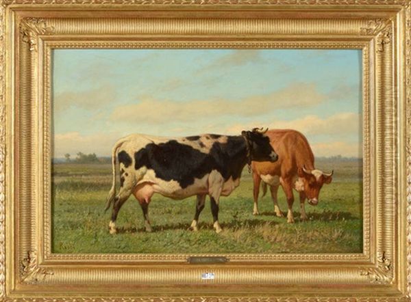 Vaches Au Pre Oil Painting by Louis Marie Dominique Romain Robbe