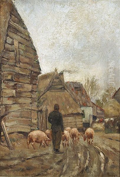 Le Porcher Et Ses Porcs Oil Painting by Louis Marie Dominique Romain Robbe