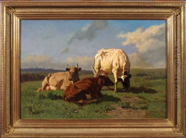 Vache Dans Les Pres Oil Painting by Louis Marie Dominique Romain Robbe